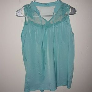 Blue sleeveless tank top blouse party lace sheer travel business sport summer